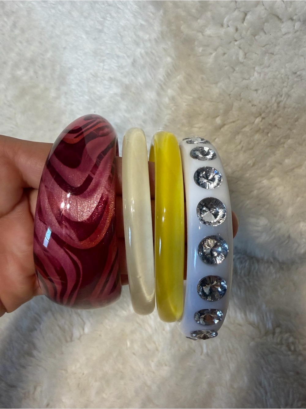 Y2k multicolor acrylic rhinestone swirl bangle set of 4